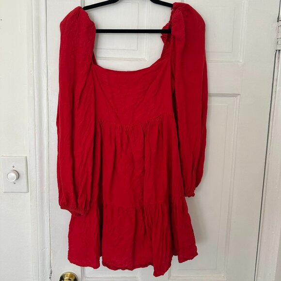 & Other Stories Puff Sleeve Linen Mini Dress in red - Picture 1 of 5